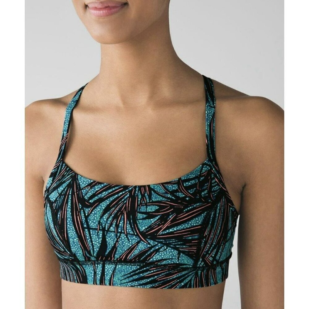 Lululemon Rise and Run Bra Mini Palm Lace Tofino Teal Multi / Black Size 4 EUC